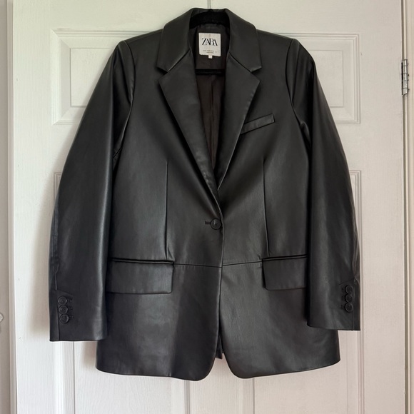 Zara Jackets & Blazers - Zara black vegan leather long blazer jacket - size Small (S)